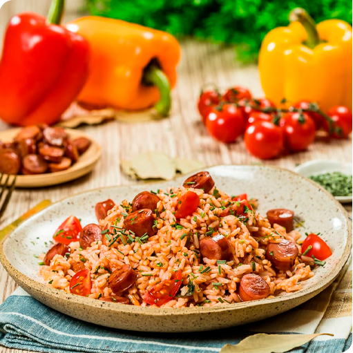 arroz de tomate com linguica marba fininha