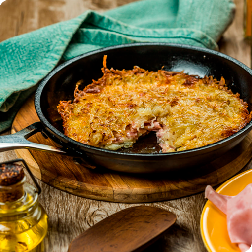 batata rosti recheada com presunto e queijo