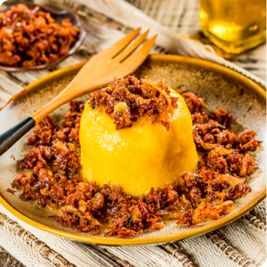 polenta com jerked beef marba acebolado